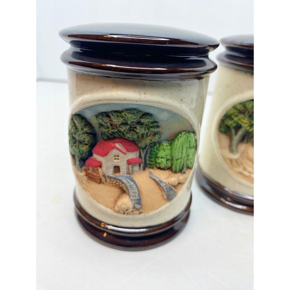 Vintage Hershey Mold Salt & Pepper Set Concave Village Scene Ceramic - Picture 4 of 8